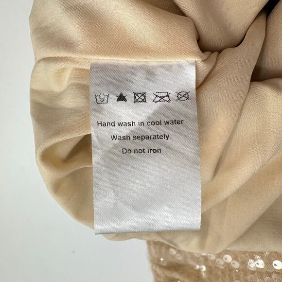 Heiress NWT Nude Cream Sequin Corset Drape Bodycon Mini Holiday Cocktail Dress - Picture 8 of 8